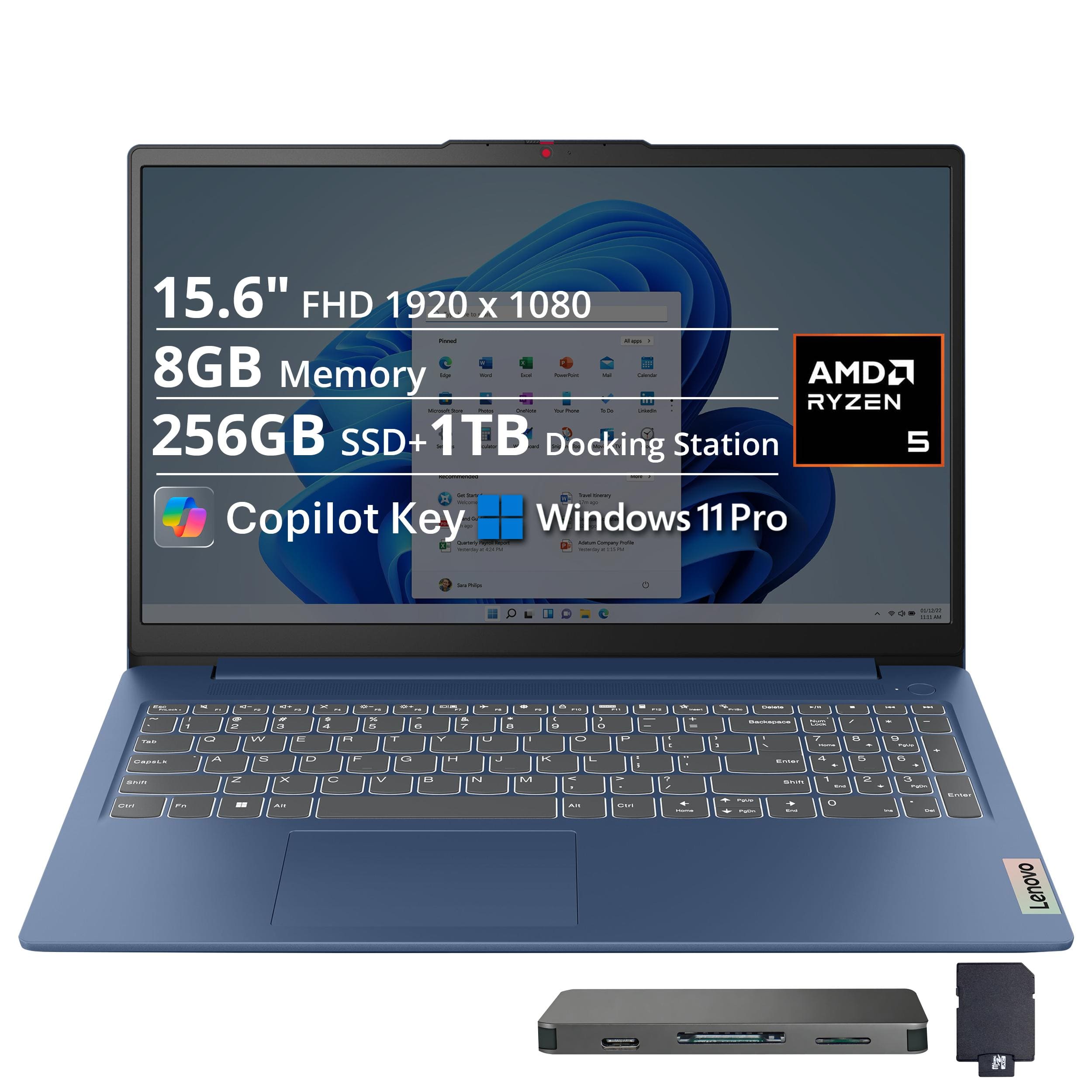 "Lenovo - Upgraded - IdeaPad Slim 3 15.6"" FHD Laptop,Ryzen 5 40,8GB RAM,256GB SSD+1TB Dock Set,Radeon 610M,WiFi 6,Win11 Pro - Abyss Blue" price history on PriceWatchPro