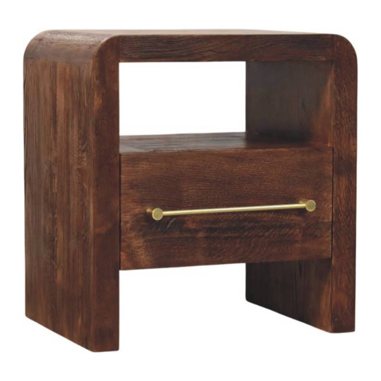 Angle. Artisan Furniture - Artisan Furniture Solid Wood Tiger Oak Open Bedside with Brass Handle - Brown.