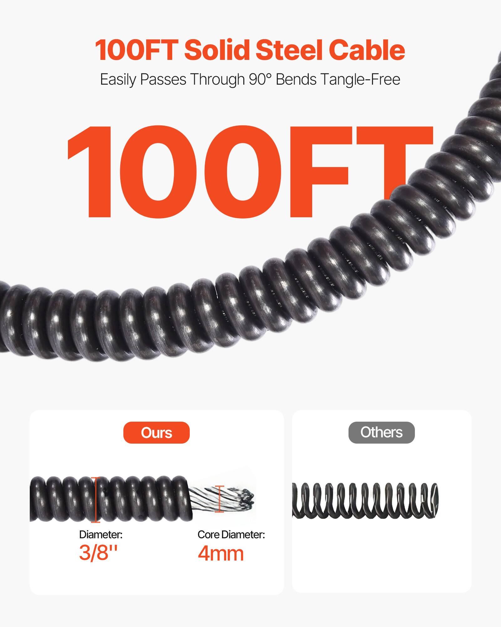 100FT Solid Steel Cable Easily Passes Through 90° Bends Tangle-Free

Diameter: 3/8"
Core Diameter: 4mm
