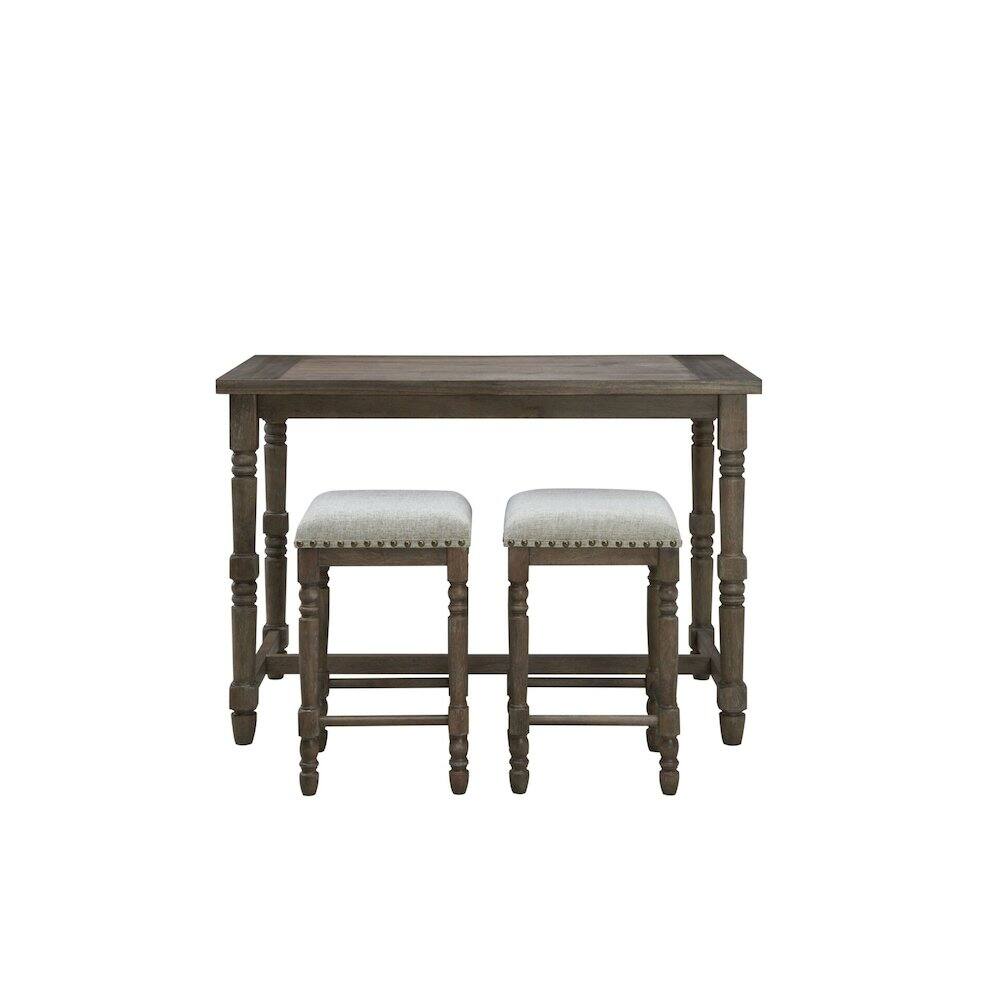 Front. Carolina Chair & Table - Brittany Bar Table with 2 Counter Stools - Vintage Walnut - Vintage Walnut.