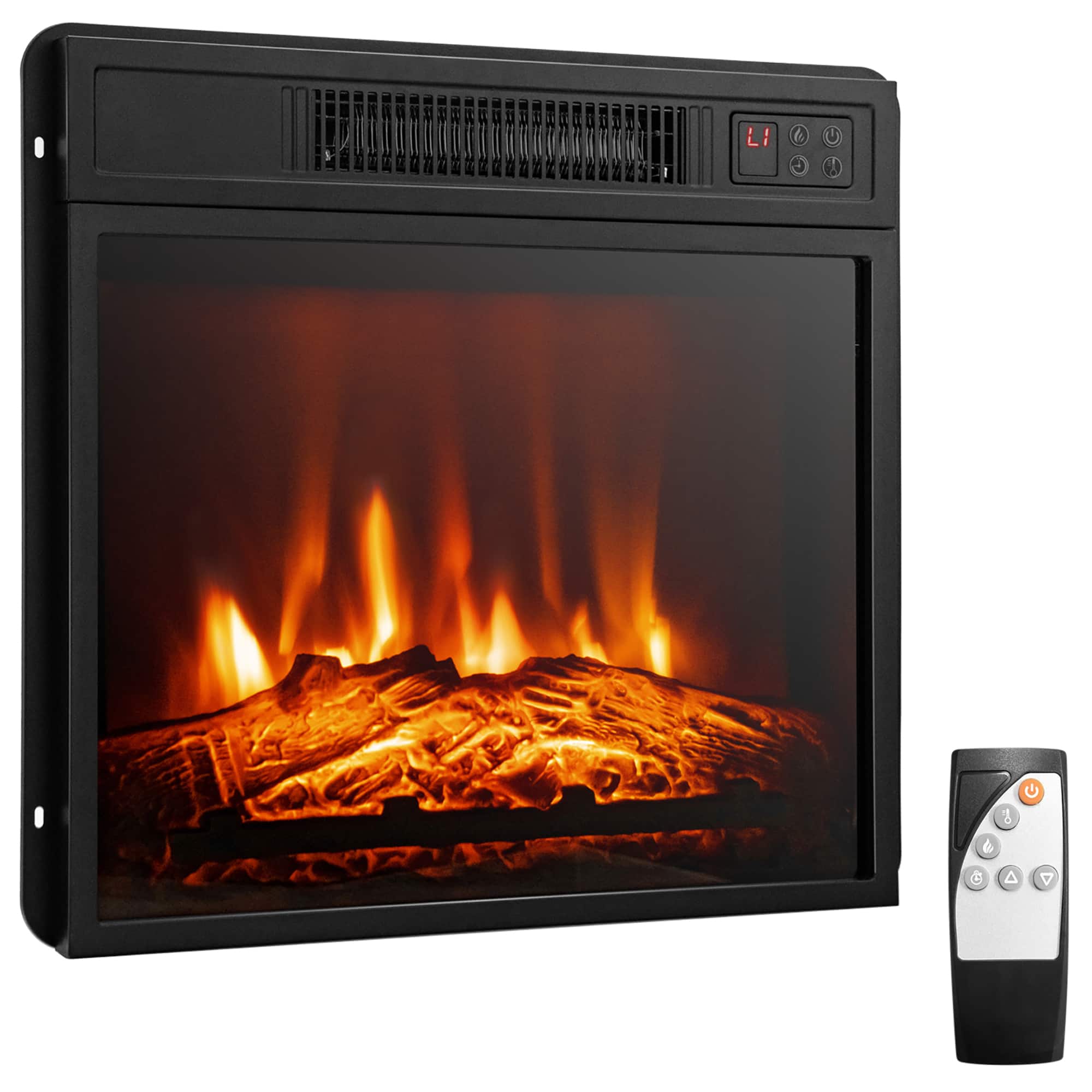 Front. Costway - Costway 18" Electric Fireplace Inserts & Freestanding Adjustable Heater Log Flame 1400W - Black.