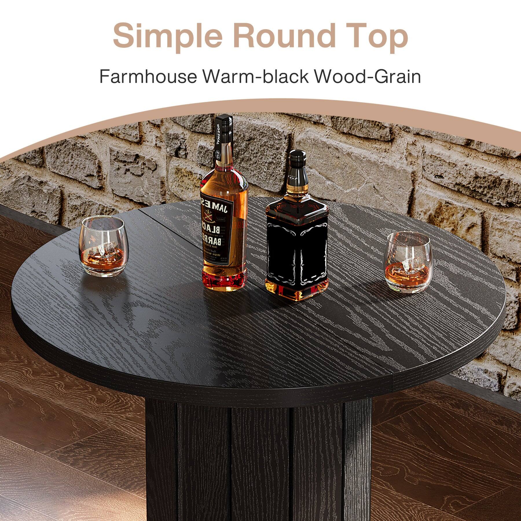 Simple Round Top  
Farmhouse Warm-black Wood-Grain