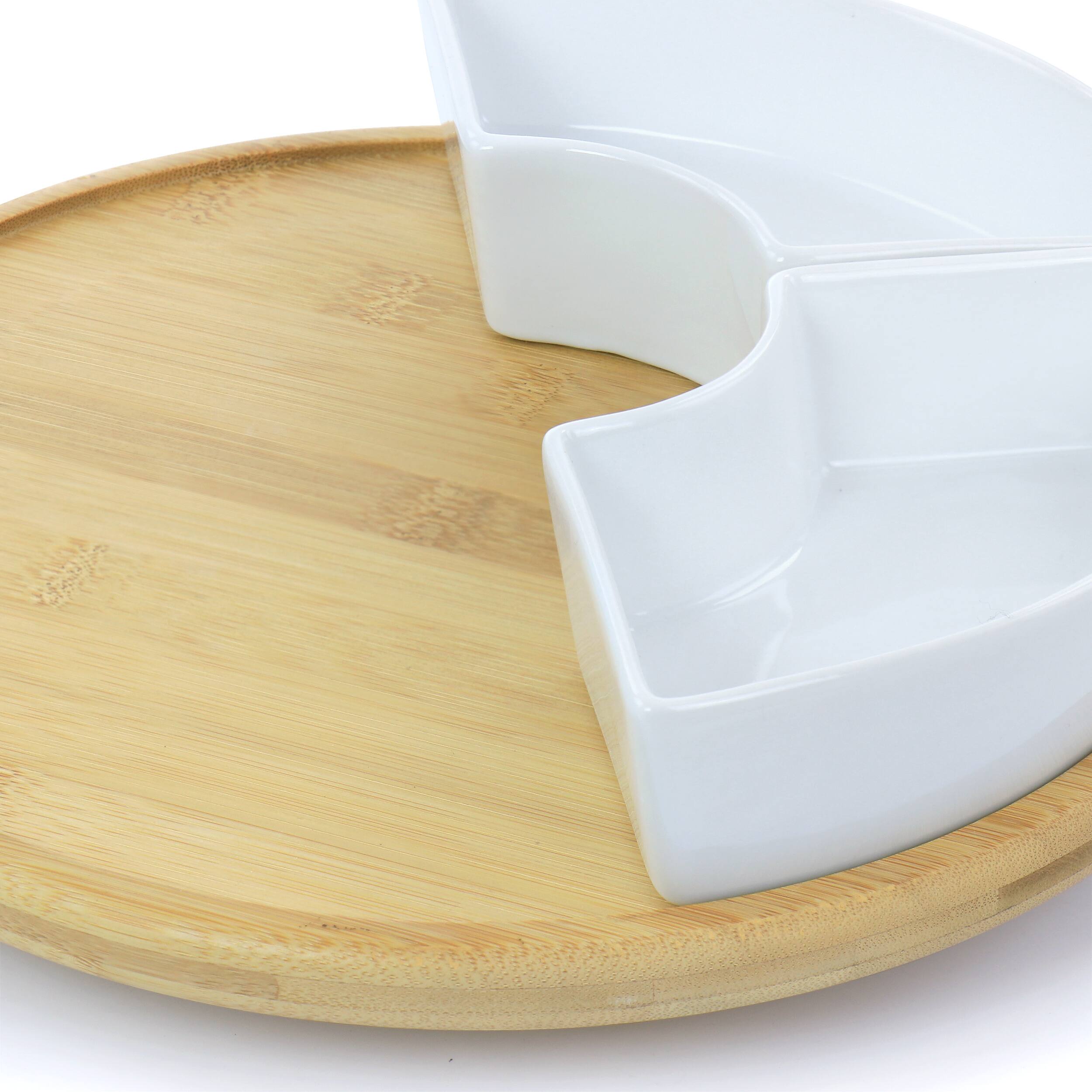 Alt View 2. Gibson - Gibson Elite Gracious Dining 6 Piece Tidbit Dish Set with Rotating Wood Base - White.