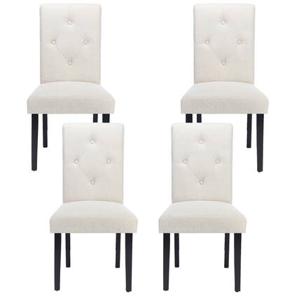 Front. Vecelo - Set of 4 Linen Dining Chairs Upholstered Chairs- Ergonomic High Back, 260lb Capacity, Solid Wood Legs - Beige.