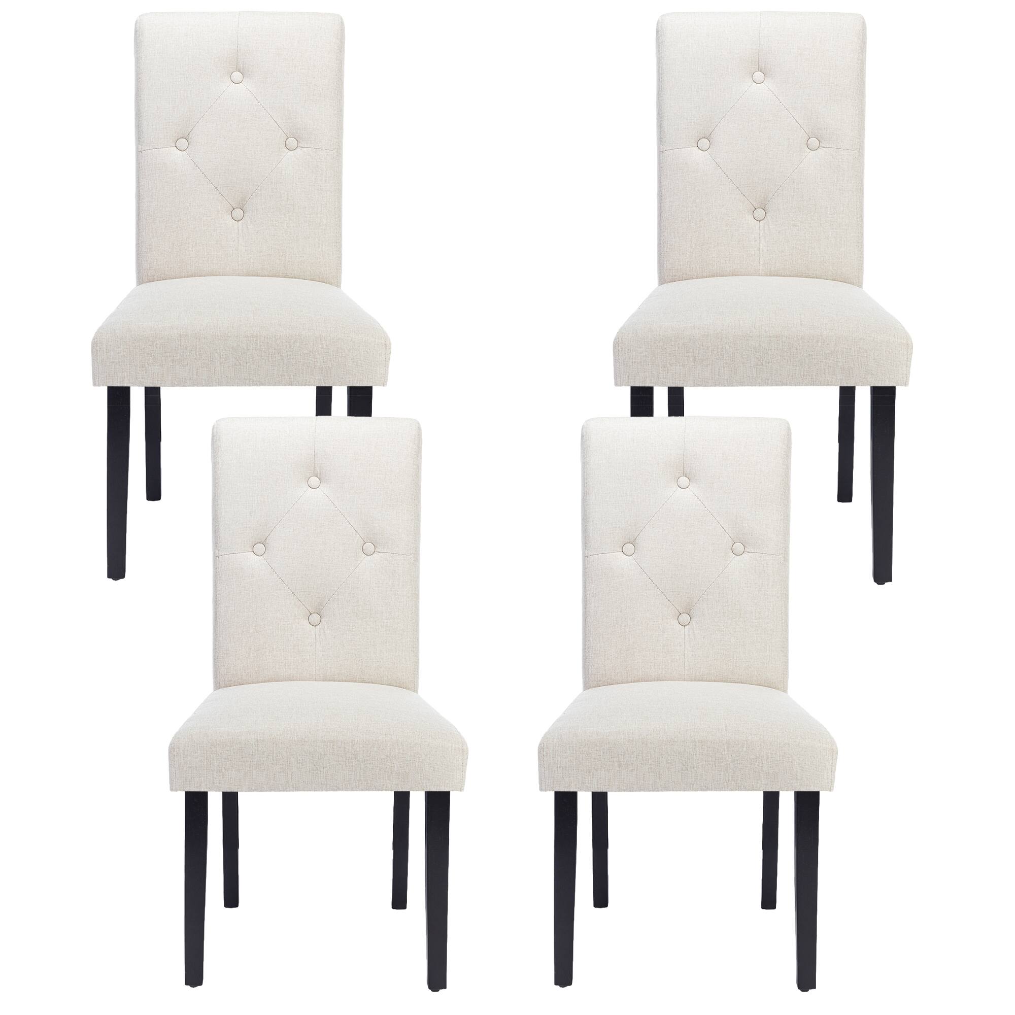 Front. Vecelo - Set of 4 Linen Dining Chairs  Upholstered Chairs- Ergonomic High Back, 260lb Capacity, Solid Wood Legs - Beige.