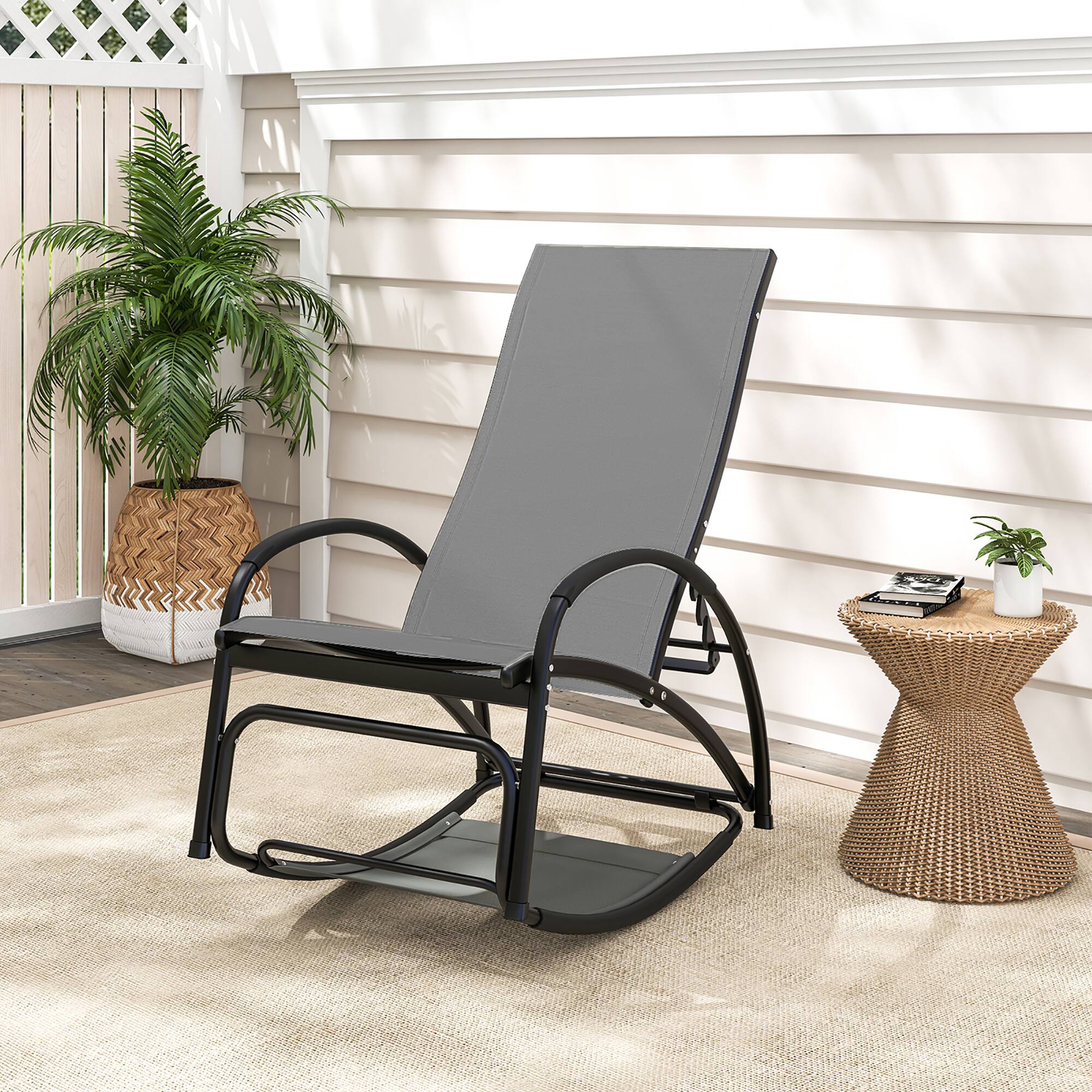 Alt View 8. Gymax - Gymax 2PCS 2-in-1 Outdoor Rocking Chair with 4-Position Adjustable Backrest Curved Armrests Gray - Gray.