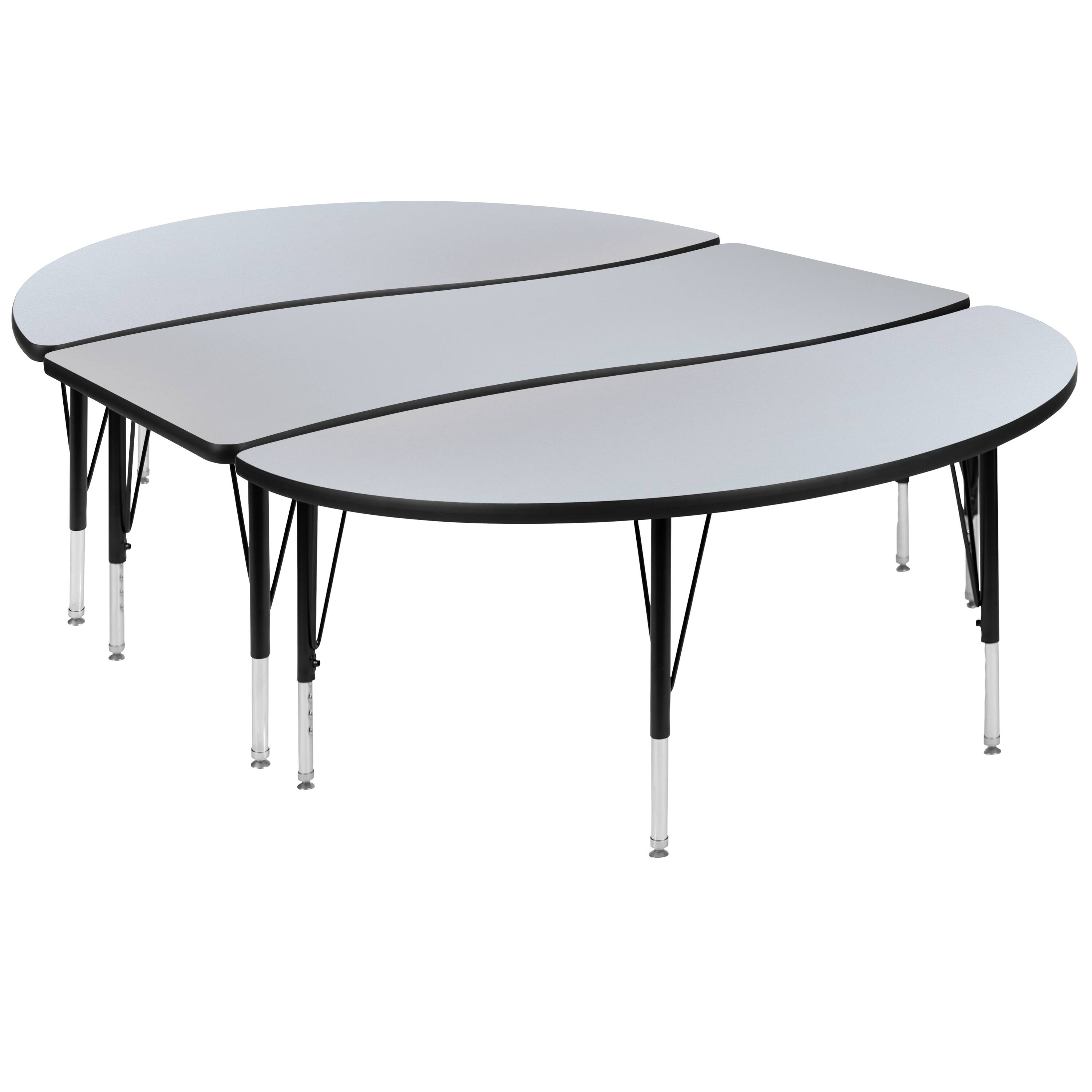 Alt View 1. Emma + Oliver - 3 Piece 86" Oval Wave Collaborative Grey Kids Adjustable Activity Table Set - Grey.