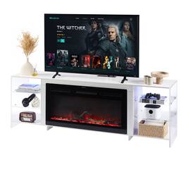 Vecelo - Electric Fireplace TV Stand for 75 Inch TV, Entertainment Center with Storage, LED Shelves & Remote, 70.5” Console - Black