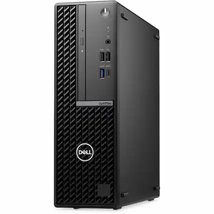 The image features a black Dell computer tower.