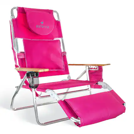Front. Ostrich - Ostrich The Deluxe 3N1 Lightweight Outdoor Beach Lounge Chair w/ Footrest, Pink - Pink.
