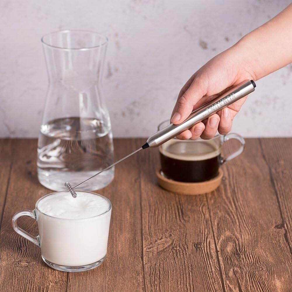 Back. ACJPR - Handheld Milk Frother – Battery Operated Mini Mixer, 304 Stainless Steel Whisk - Silver.