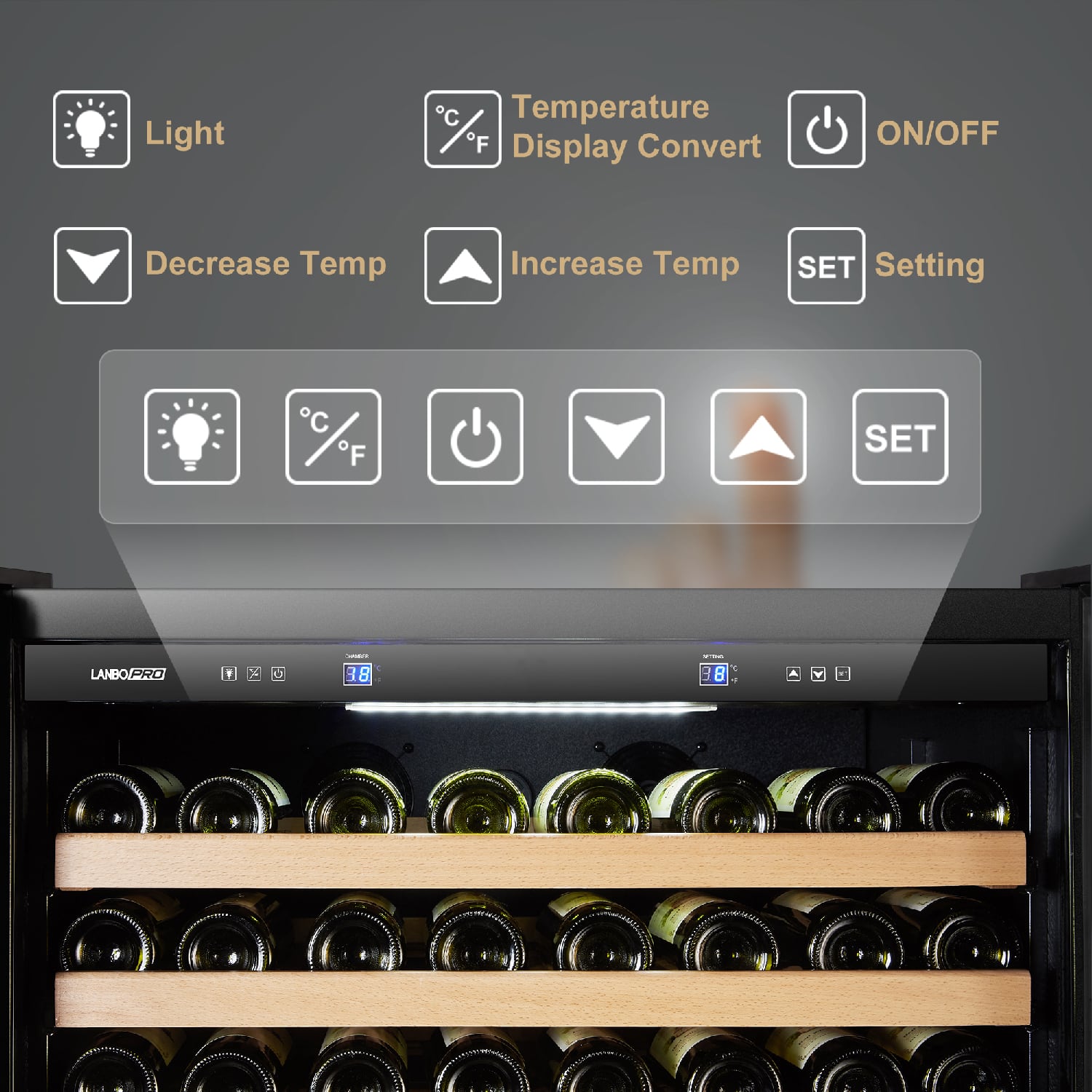 Alt View 11. LanboPro - Freestanding 32 Inch 257 Bottle Single Zone Wine Cooler with Huge Capacity and Smart Touch Control - Black.
