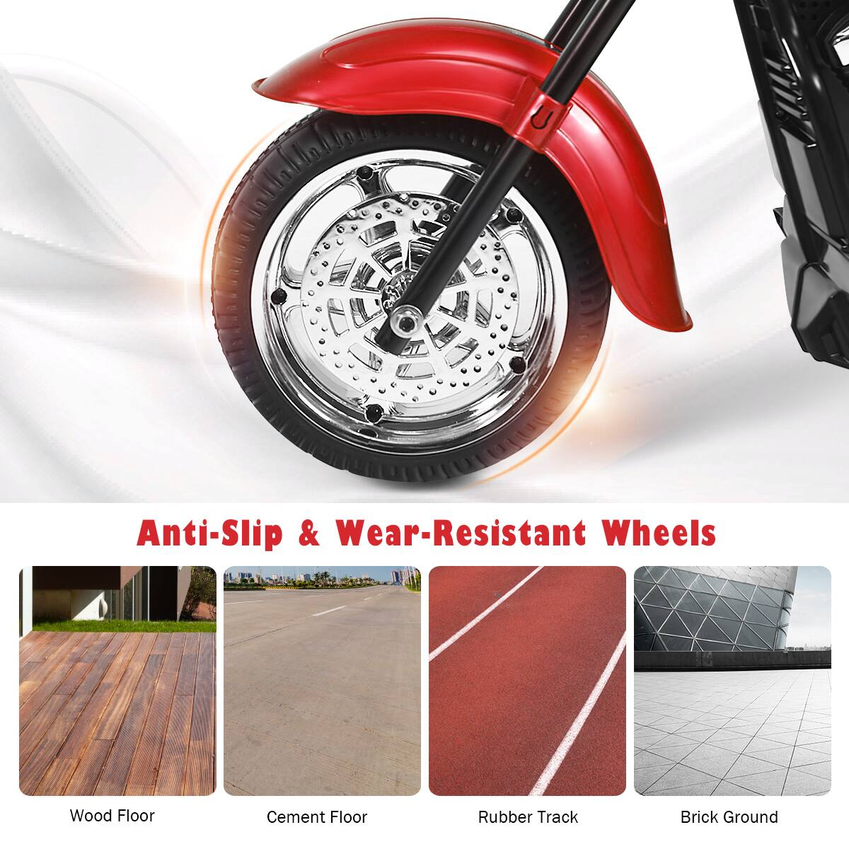 Anti-Slip & Wear-Resistant Wheels

- Wood Floor
- Cement Floor
- Rubber Track
- Brick Ground
