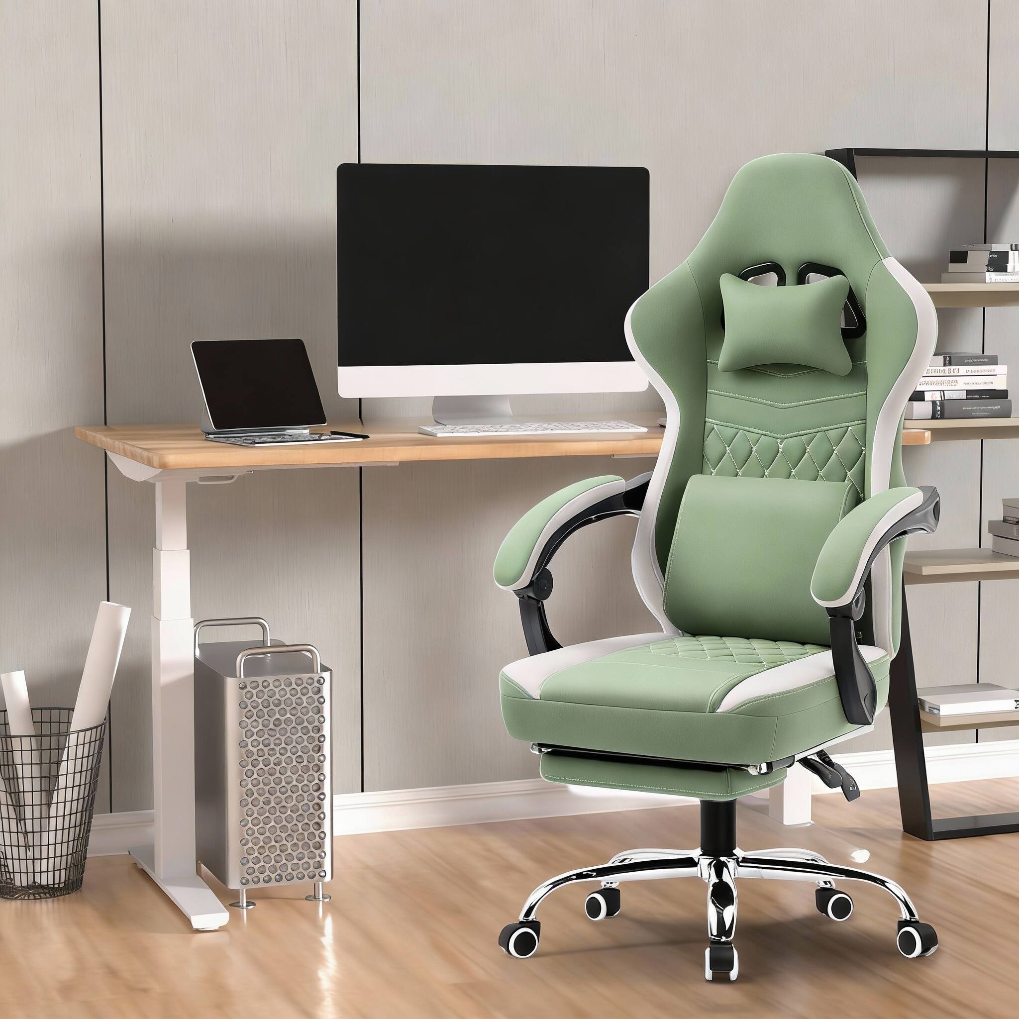 Alt View 1. Frangdom - Gaming Chair Breathable Fabric Gel Pad Pocket Spring Footrest - Beige 19.3"D x 19.6"W x 47.6"H.