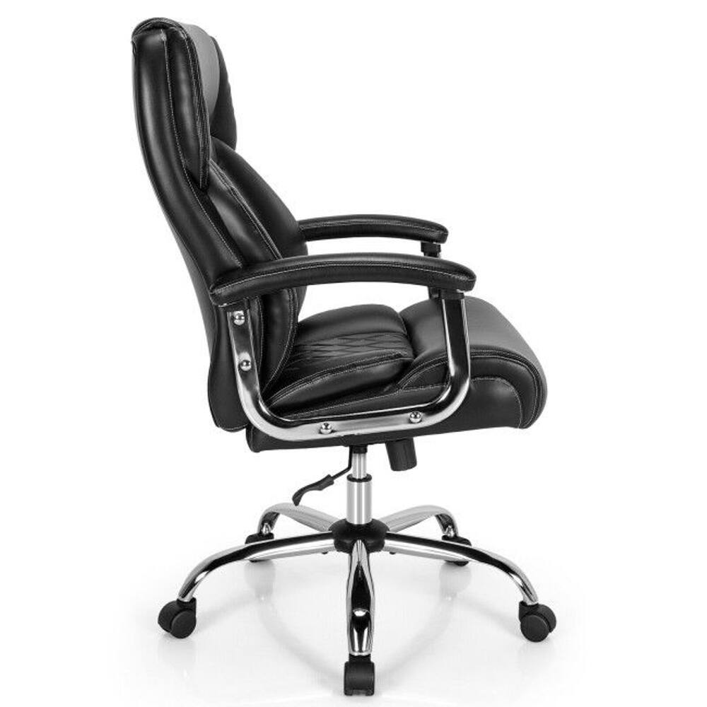 Angle. Loheer - 500 lbs Big & Tall Office Chair, Heavy-Duty Executive Chair, Extra-Wide Seat, Black PU Leather, Ergonomic High Back - Black.