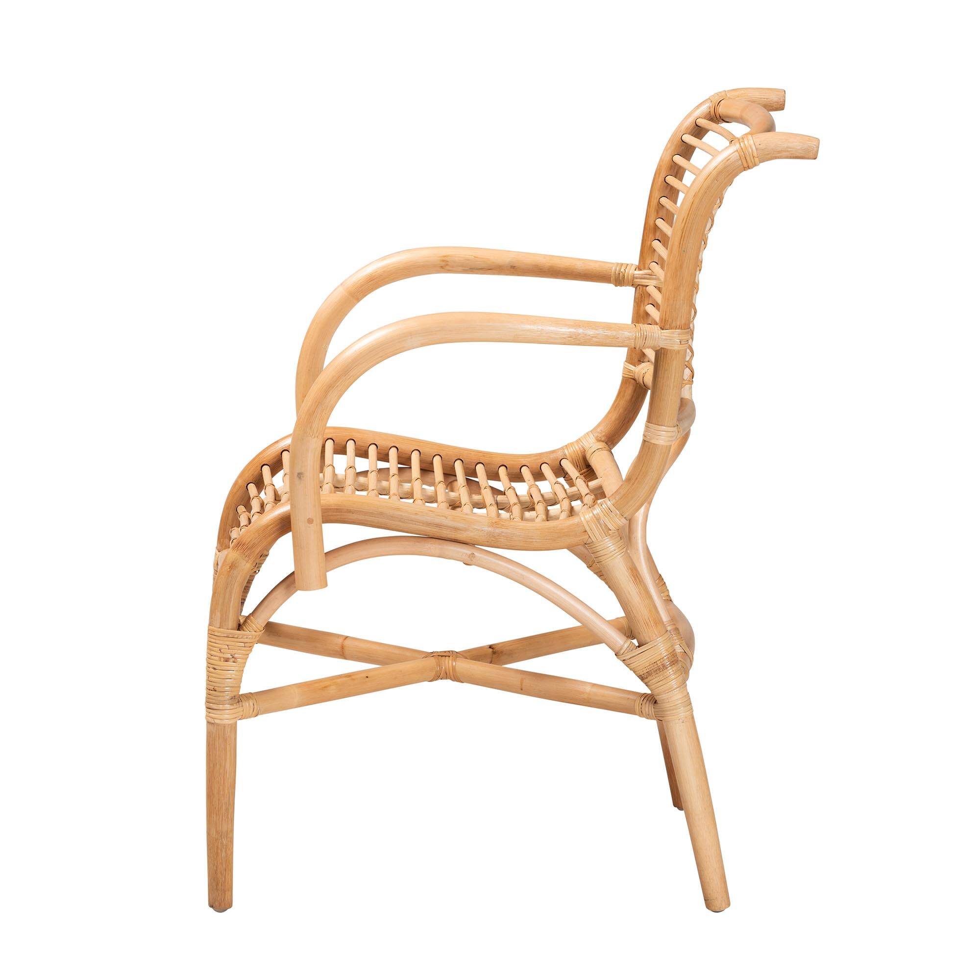 Left. bali & pari - Seminyak Modern Bohemian Natural Rattan Lounge Chair - Natural Brown.