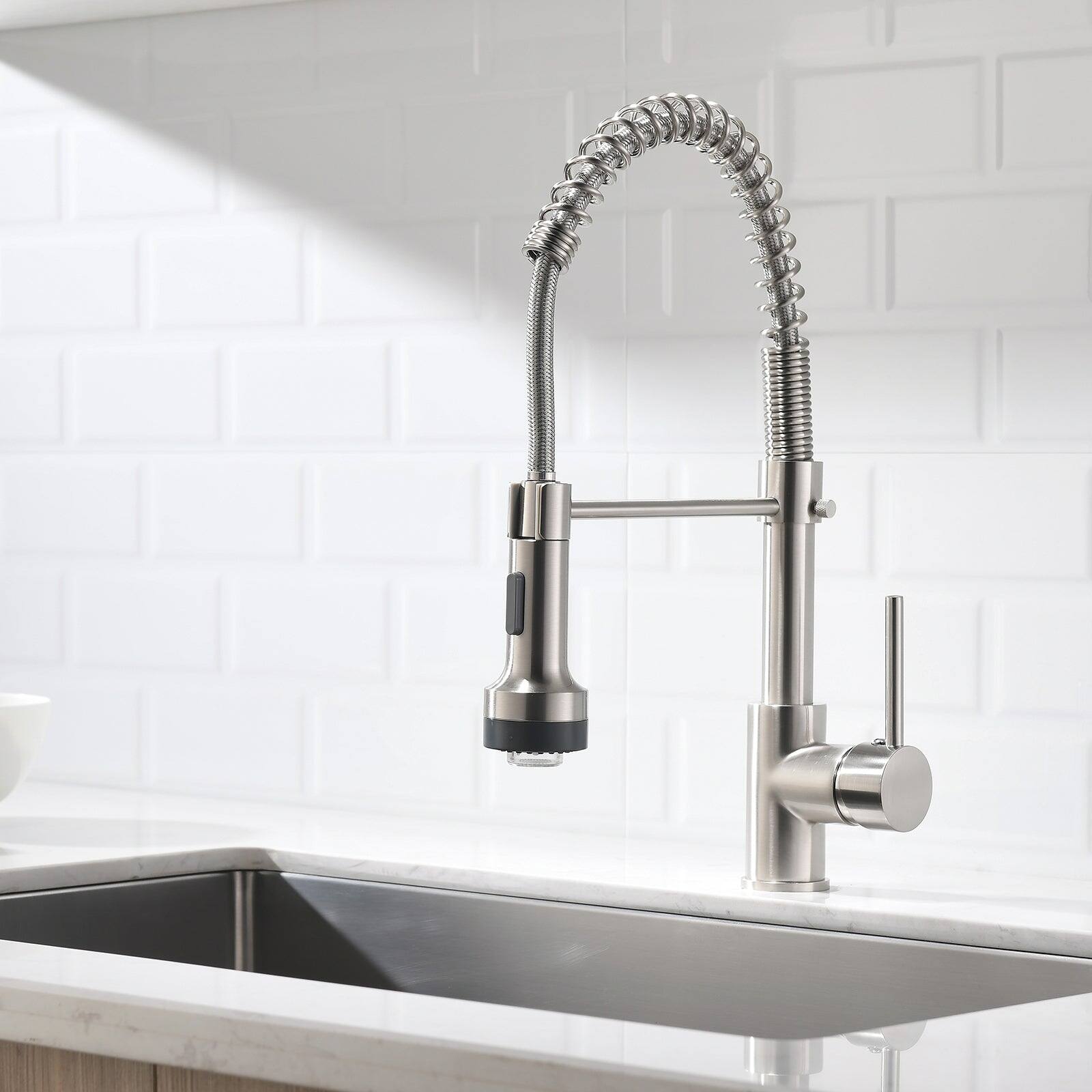 Alt View 3. Boyel Living - Brushed Nickel Gooseneck Pull Down Sprayer Kitchen Faucet with LED Light and Water Supply Lines - Brushed Nickel.