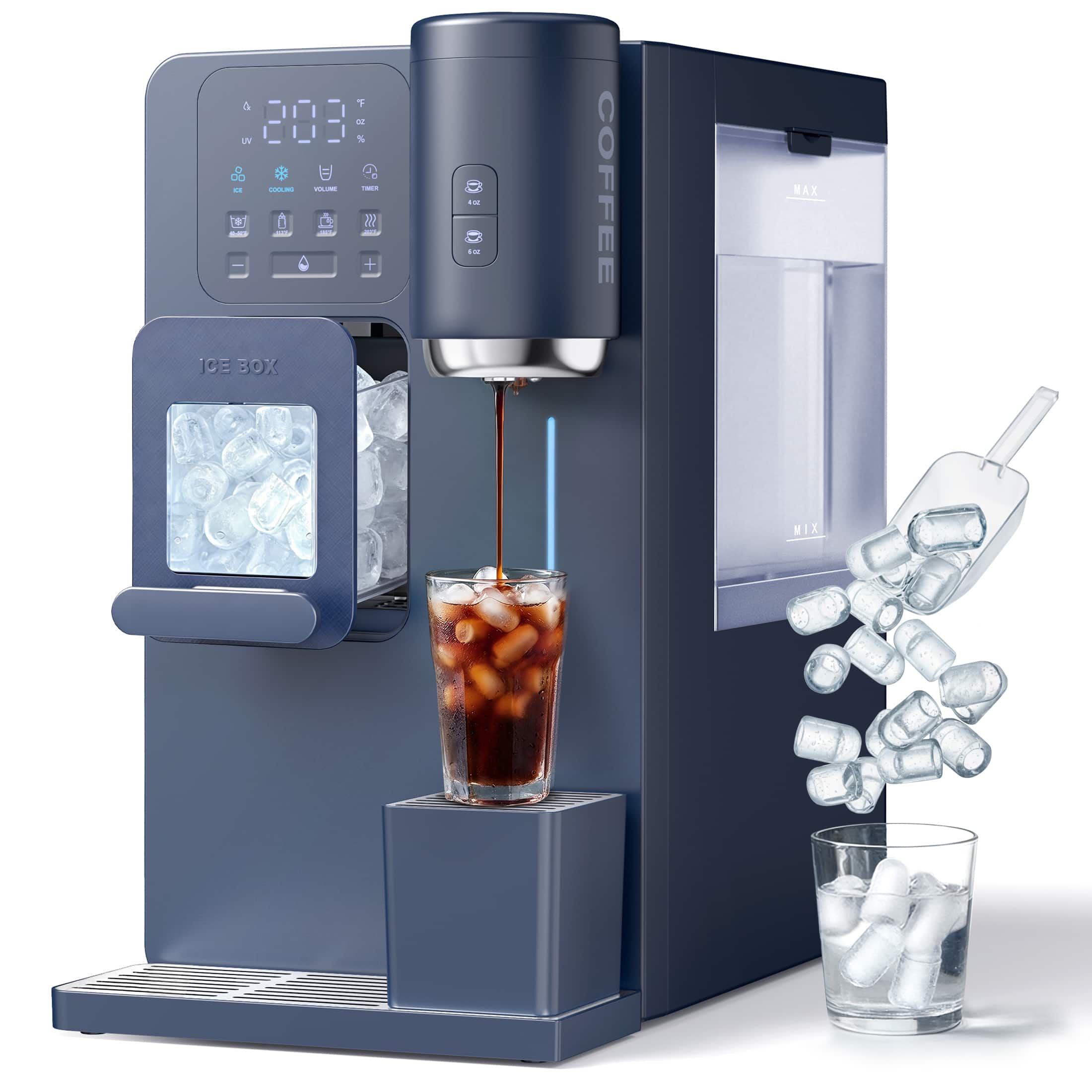 Etust - 6-in-1 Water Dispenser with Ice Maker, K-Cup Compatible Coffee Brewer, Compact Countertop Appliance for Home - Blue