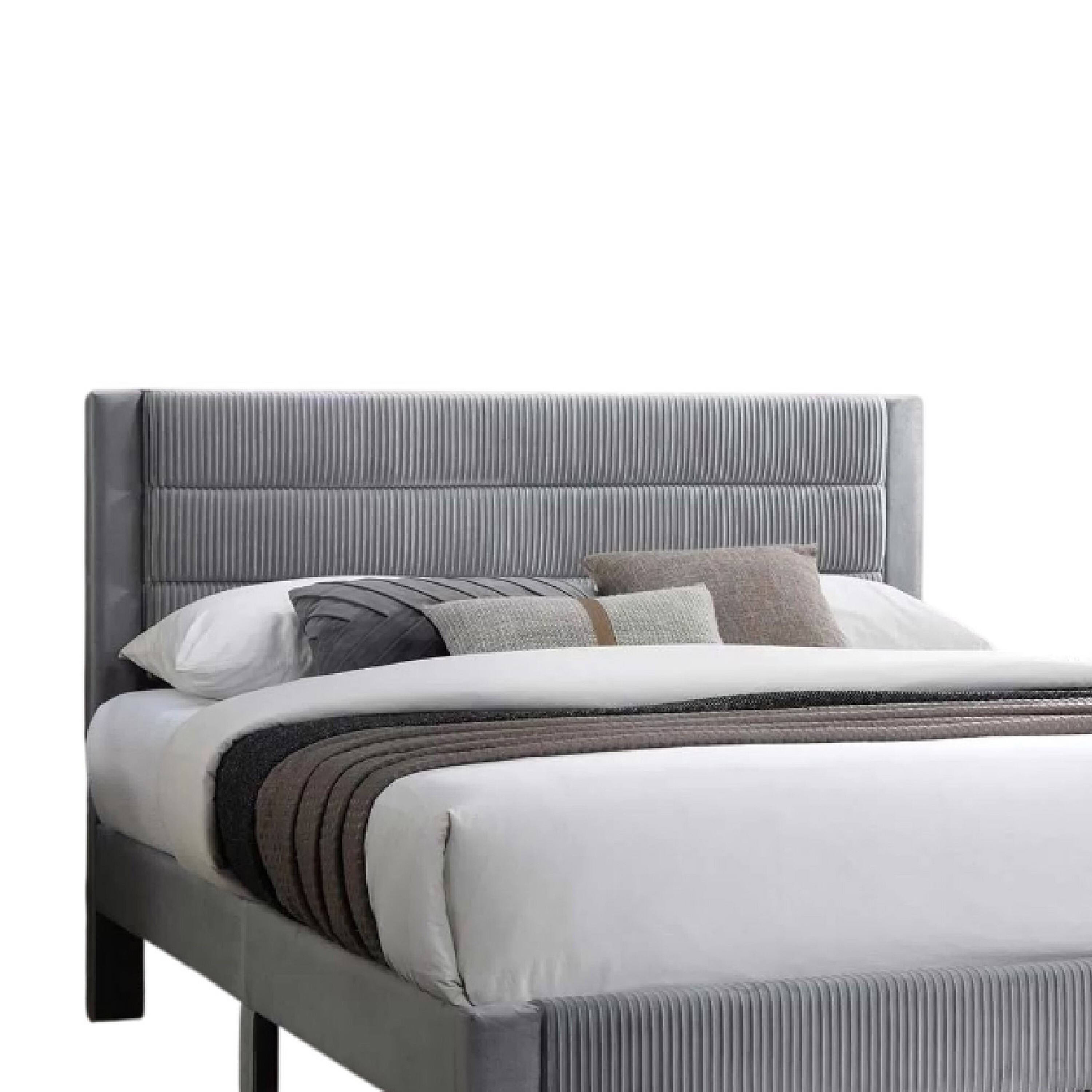 Alt View 3. Manhattan Lane - Daisy Full Bed w Drawer, Light Gray Corduroy Upholstery, Foam Headboard - Light Gray.