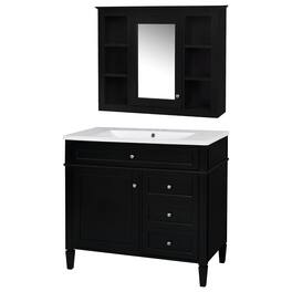 Boyel Living - 36 Inch Bathroom Vanity Set with Mirror Cabinet Resin Sink 3 Drawers 2 Doors - Black