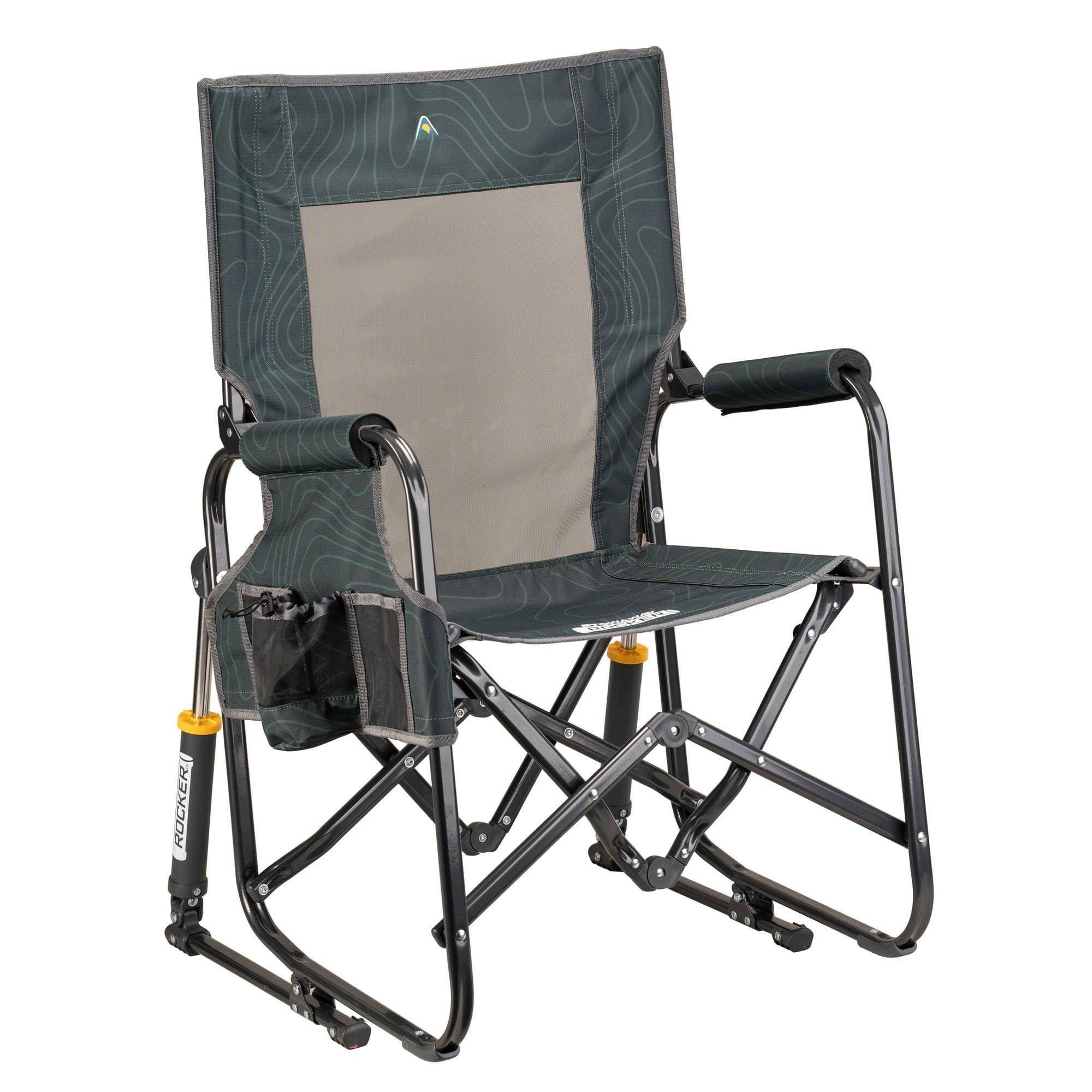 Front. JETRANSPORT - Freestyle Rocker Xl With Side Table Camping Chair | Portable Folding Rocking Solid  Durable Armrests Drink Hol - Hunter Topo Stowaway Rocker.