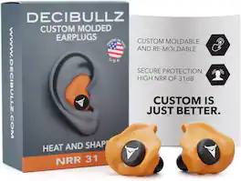 Decibullz - Custom Molded Earplugs, 31dB NRR Hearing Protection for Shooting, Travel, Swimming, Work, Concerts – - Orange
