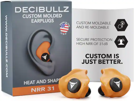DECIBULLZ CUSTOM MOLDED EARPLUGS
CUSTOM MOLDABLE AND RE-MOLDABLE
SECURE PROTECTION HIGH NRR OF 31dB
HEAT AND SHAPE
NRR 31
WWW.DECIBULLZ.COM
CUSTOM IS JUST BETTER.