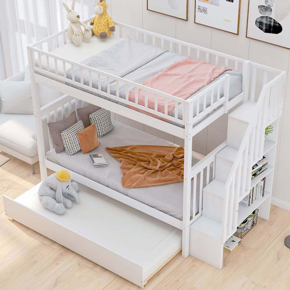 Angle. Loheer - Loheer Twin Over Twin Bunk Bed with Trundle and Storage White - White.