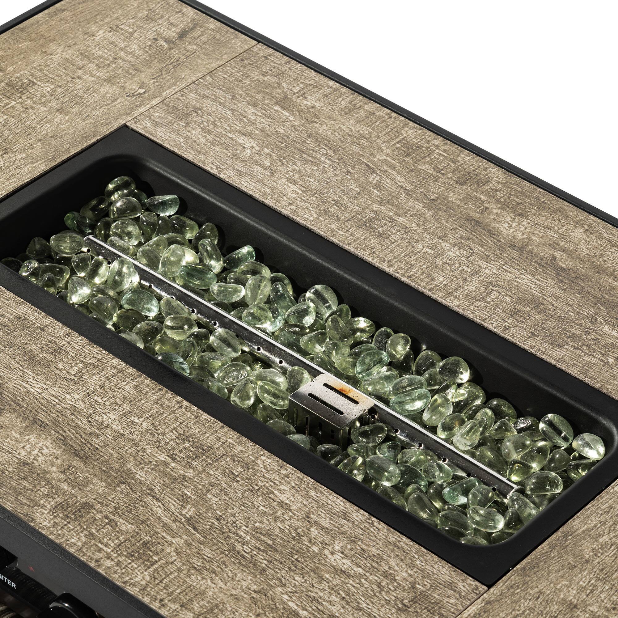 Alt View 4. Spaco - 32" Propane Fire Pit Table with Tank Cover, 50000 BTU Rectangular Steel Firepit with Wicker Base - Beige.