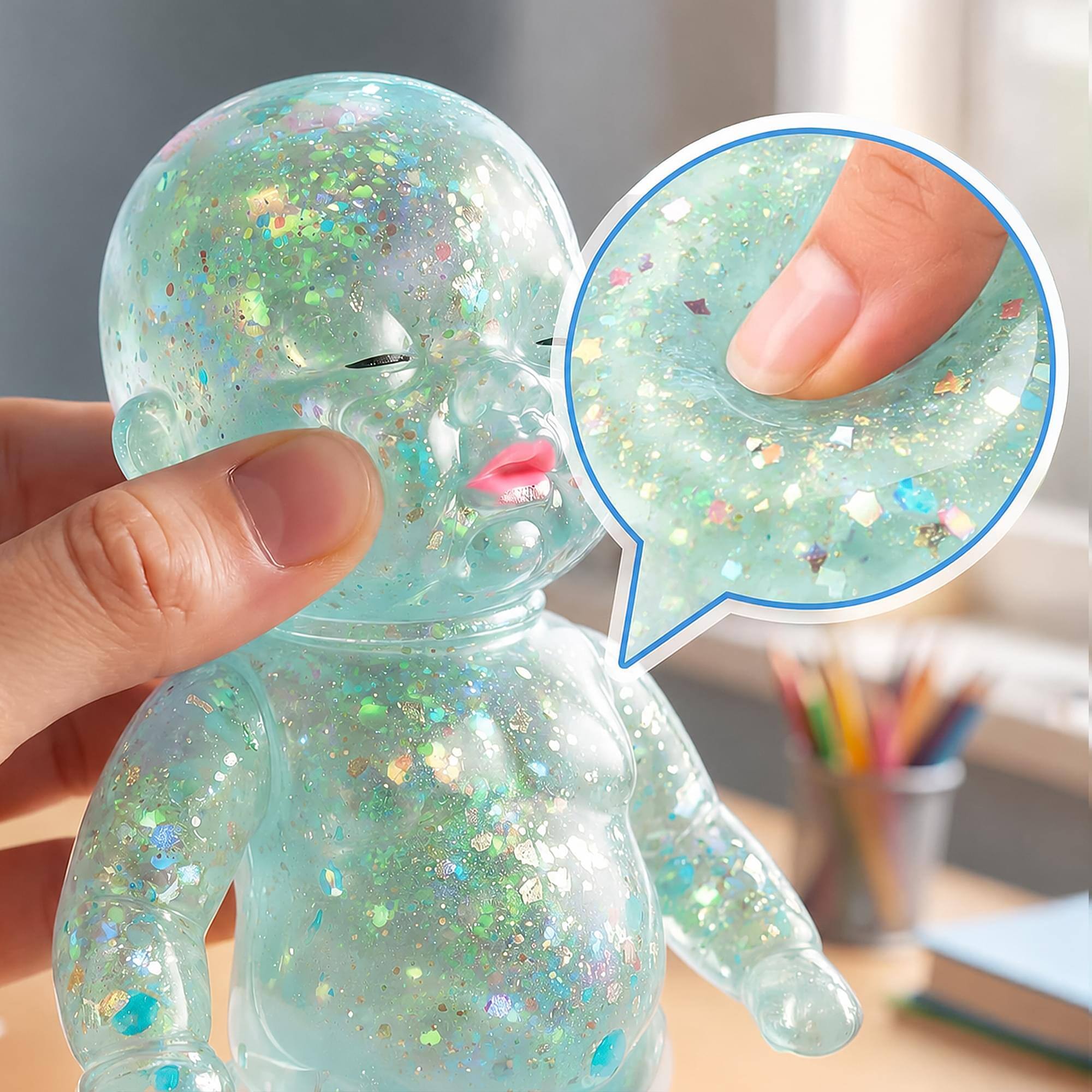 Alt View 2. Puka Creations - Squishy Glitter Baby 4-Inch Stress Reliever | Blue - Blue.