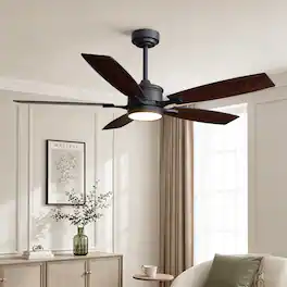 Siljoy - 52 Inch Modern 5 Blade Ceiling Fan with LED Light Minimalist Ceiling Fan Light for Bedroom Living Room Foyer - Walnut Wood
