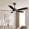 Siljoy - 52 Inch Modern 5 Blade Ceiling Fan with LED Light Minimalist Ceiling Fan Light for Bedroom Living Room Foyer - Walnut Wood