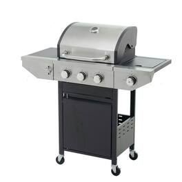 Resenkos - Propane Grill 3 Burner Barbecue Grill Stainless Steel Gas Grill with Side Burner, 37,000 BTU Outdoor Cooking, Silver