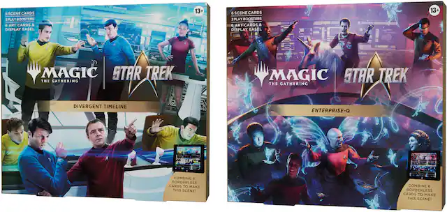 6 Scene Cards
3 Play Boosters
6 Art Cards & Display Easel
Magic: The Gathering
Star Trek
Divergent Timeline
Enterprise-Q
Combine 6 Borderless Cards to Make This Scene!