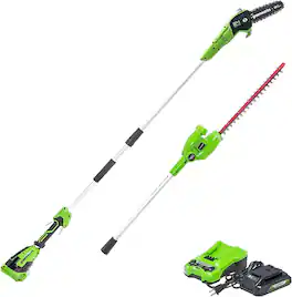 Greenworks - 24V 8” Polesaw / Pole Hedge Trimmer Combo, 2.0Ah Battery and Charger - Green