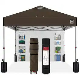 Best Choice Products - 10x10ft Easy Setup Pop Up Canopy, Portable Tent w/ Side Wall, 1-Button Push, Case - Brown