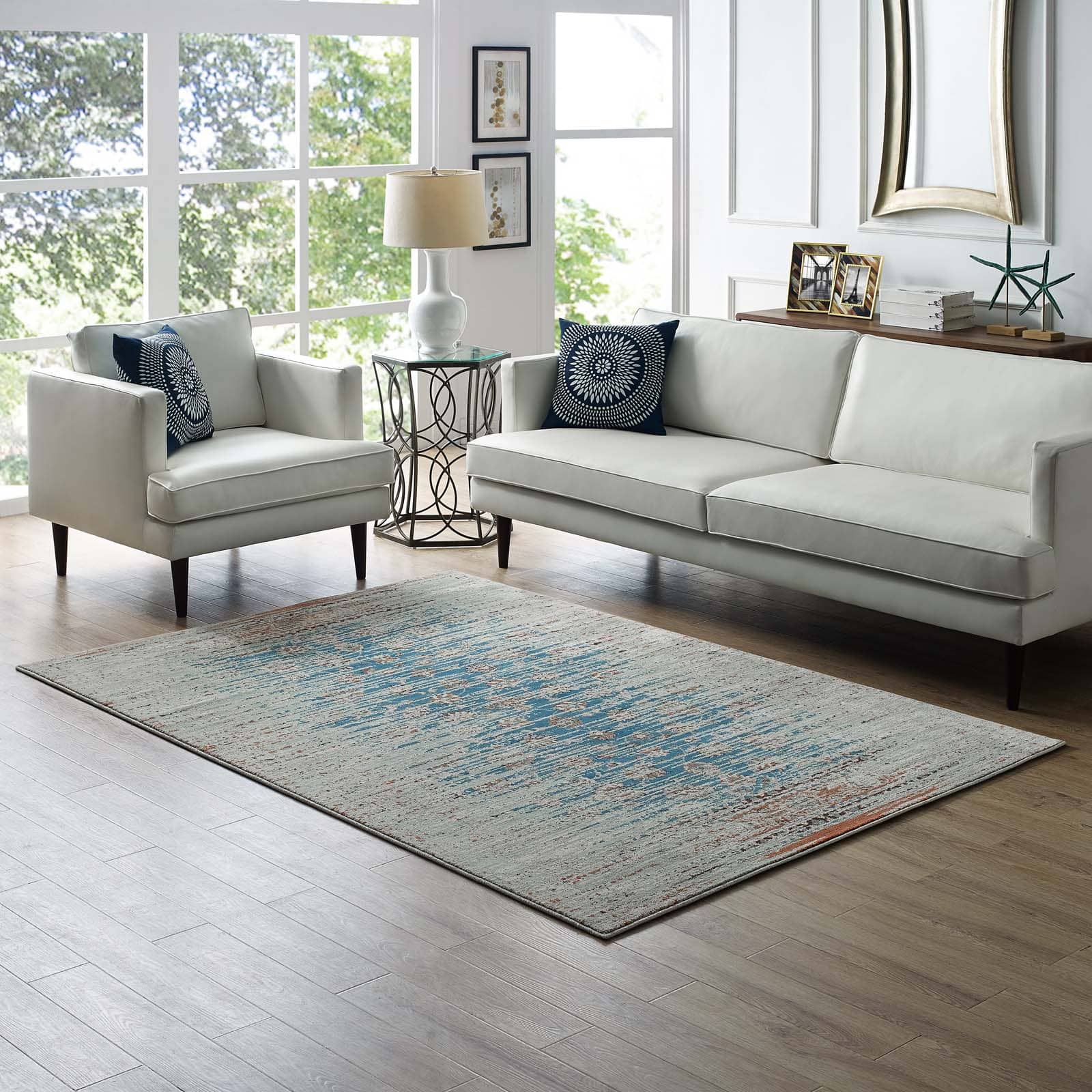 Photos - Area Rug Modway  Hesper Distressed Contemporary Floral Lattice  - Teal Beige and Brown R-1110A-58 