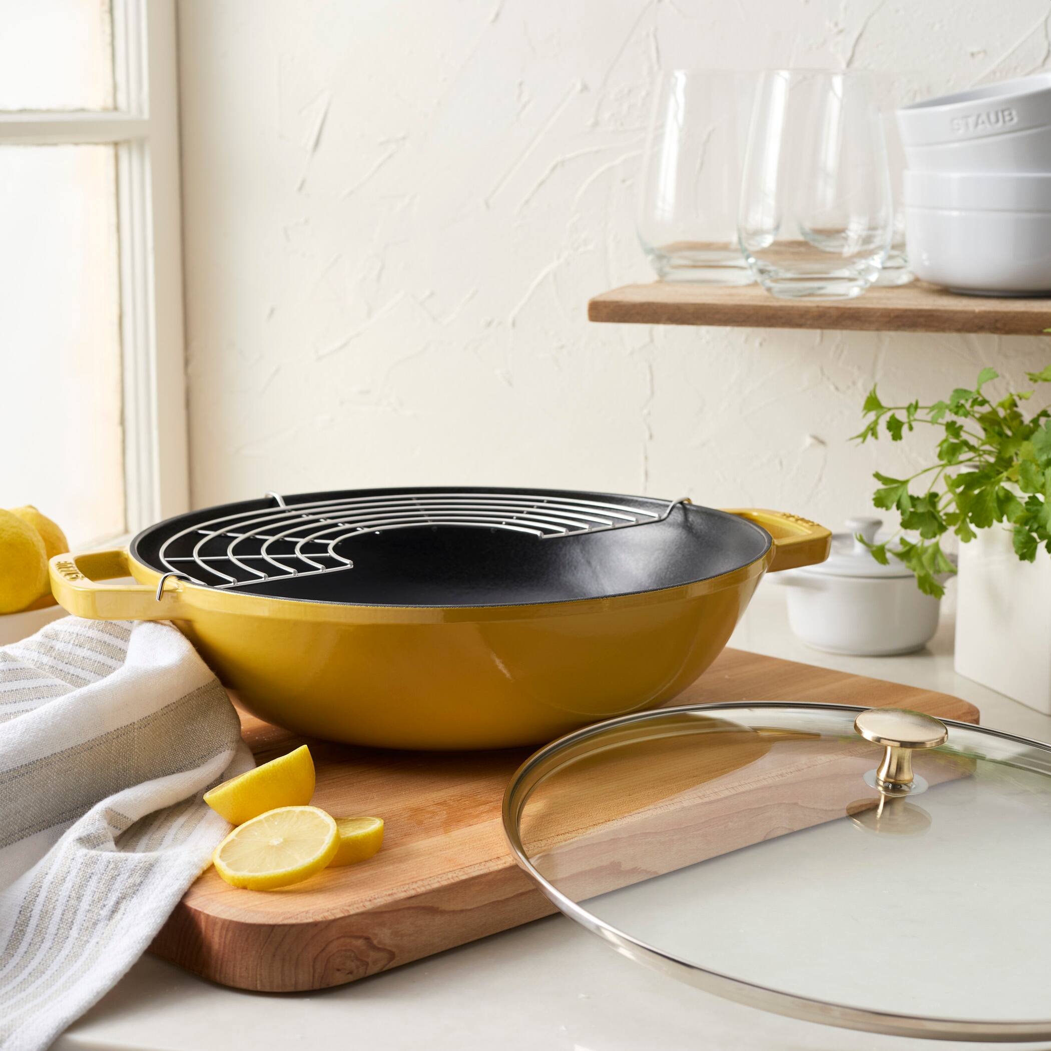 Alt View 1. Staub - Staub Cast Iron Perfect Pan , Wok , 4.5-quart,  serves 4-5, Made in France, Citron - Citron.