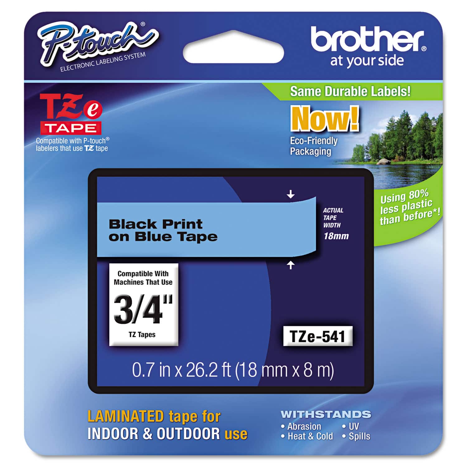 Brother - P-Touch TZE541 0.7 in. x 26.2 ft. TZe Standard Adhesive Laminated Labeling Tape - Black on - Blue
