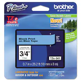 Brother - P-Touch TZE541 0.7 in. x 26.2 ft. TZe Standard Adhesive Laminated Labeling Tape - Black on - Blue