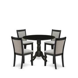 East West Furniture - 5-Pc Dinette Set Contains a Pedestal Table with Drop Leaves and 4 Shitake Linen Fabric Parson - Multi-Color