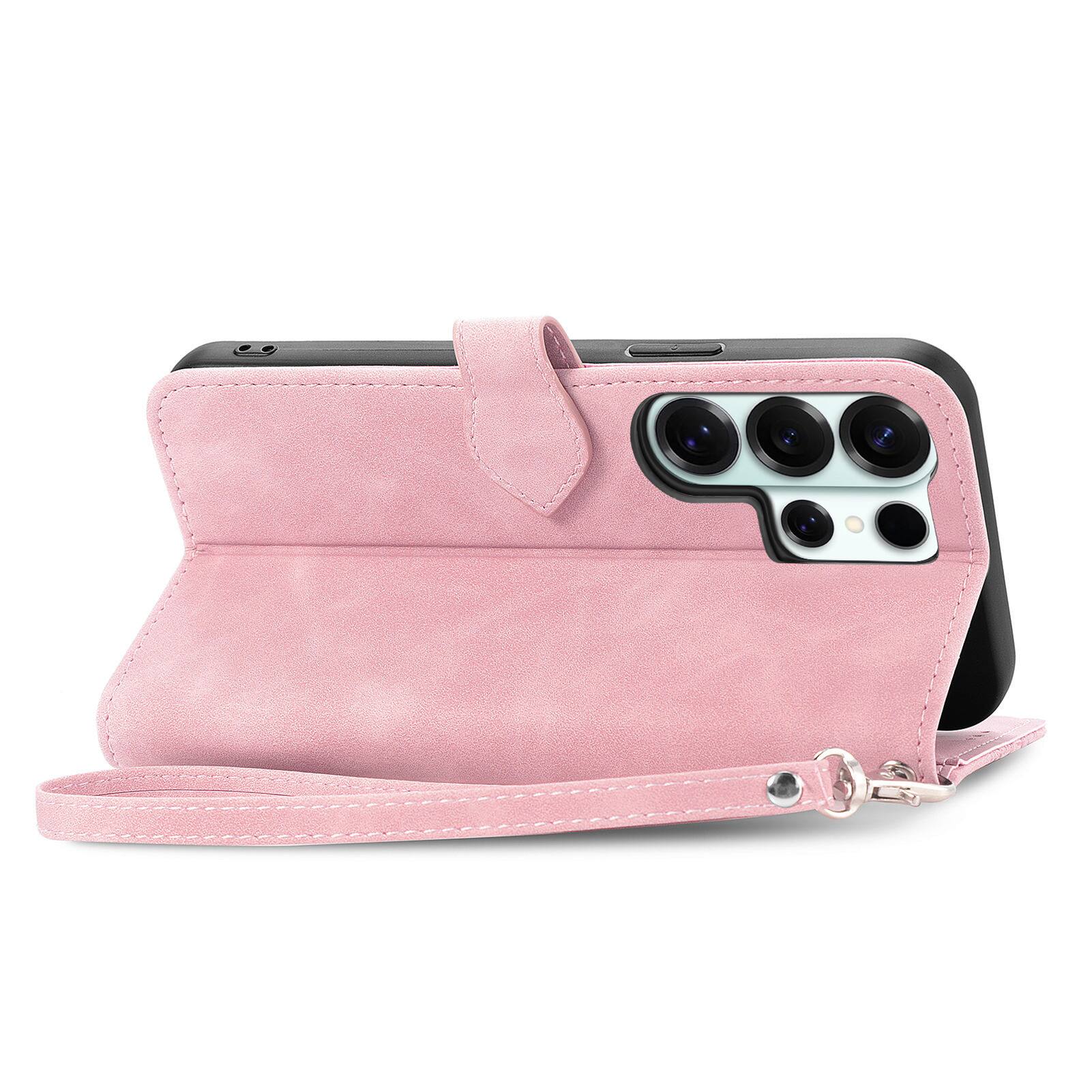 Alt View 1. Dteck - for Samsung Galaxy S26 Ultra Wallet Case,Folio Shockproof PU Leather Card Holder Cover with Zipper Pocket & Wrist Strap - Pink.