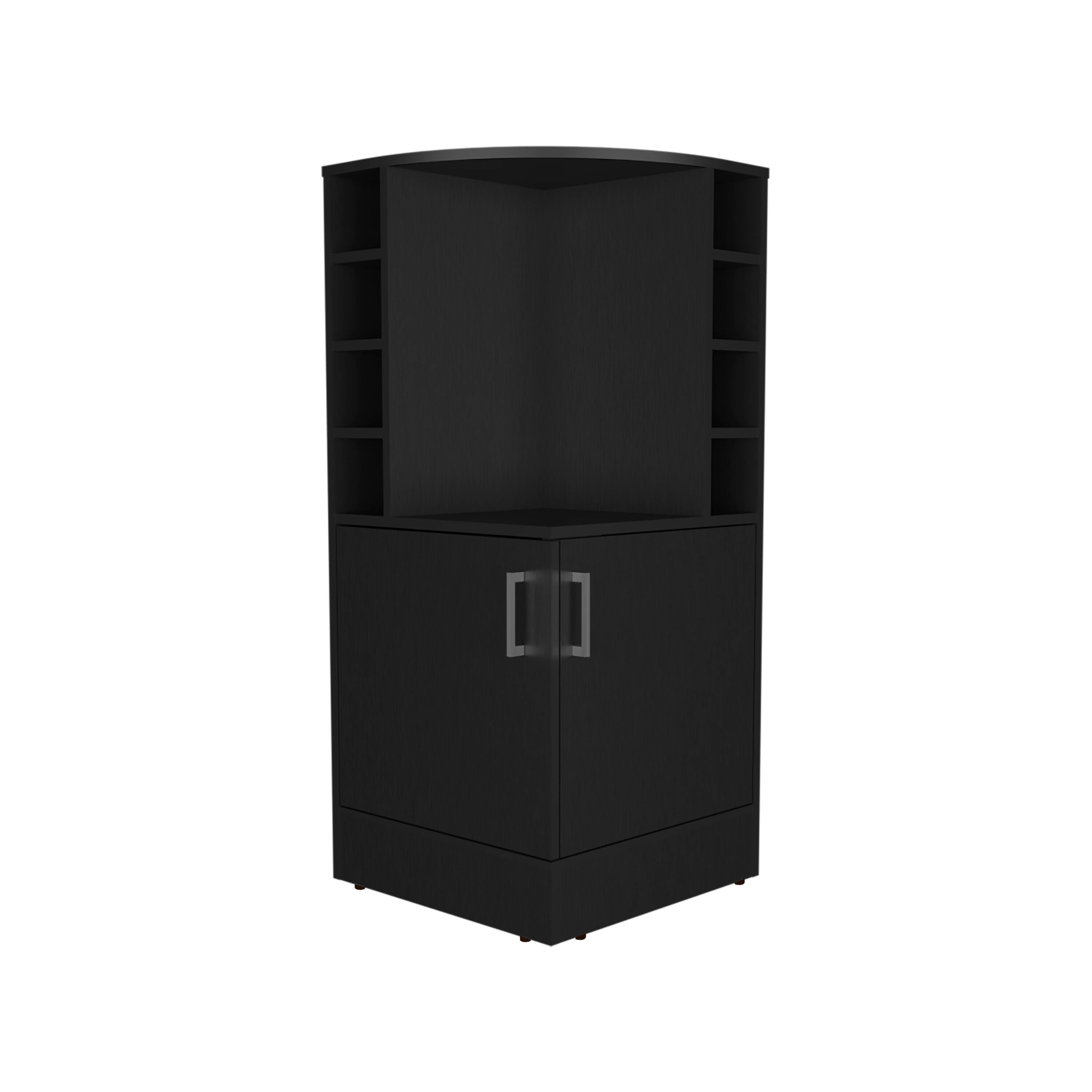 Alt View 3. TuHome - Jakes Tall Corner Bar Cabinet with Eight Wine Bottle Cubbies and Double Door Cabinet, Living Room, Liquor Cabinet. - Black.
