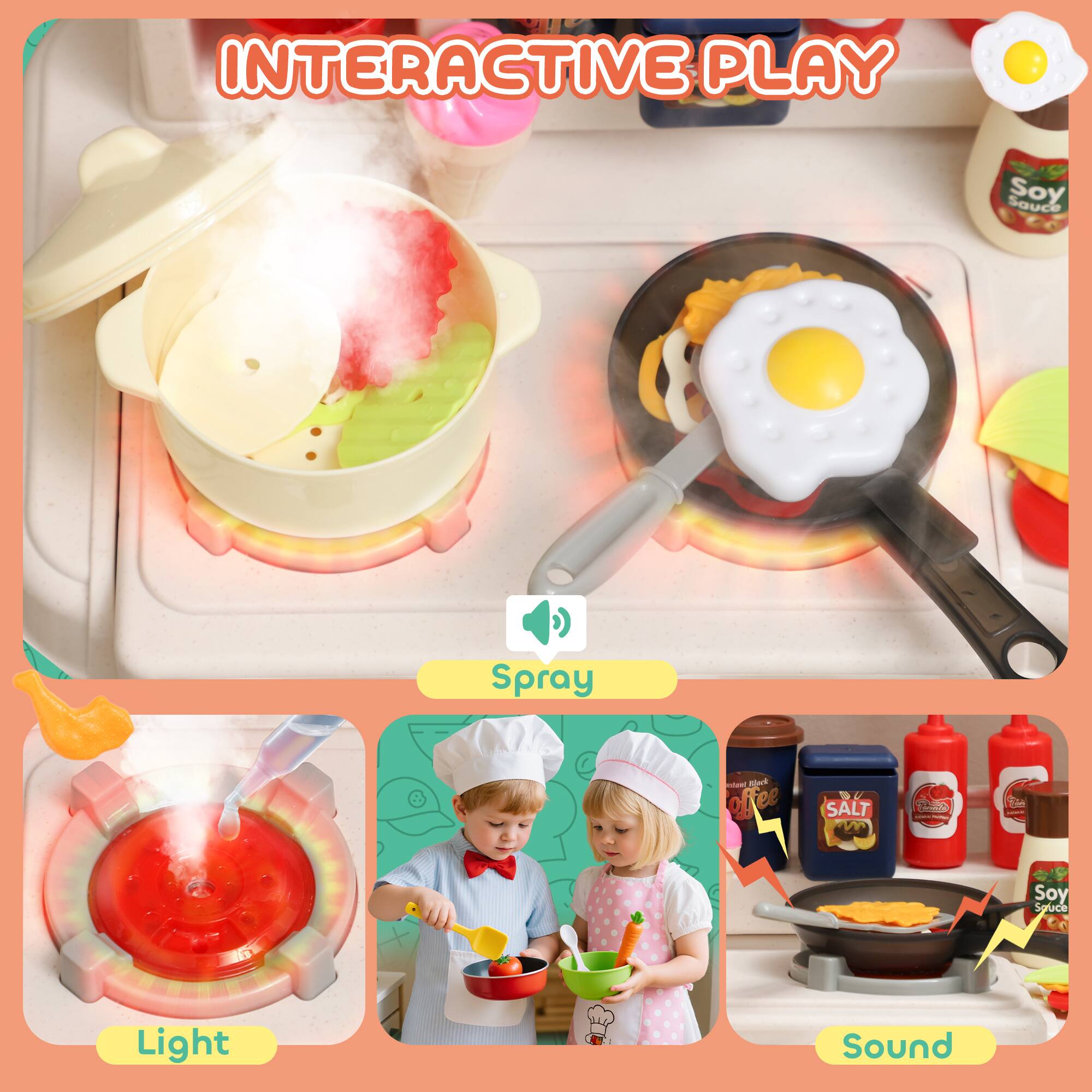 INTERACTIVE PLAY

- Spray
- Light
- Sound

Soy Sauce
night Black offee
SALT