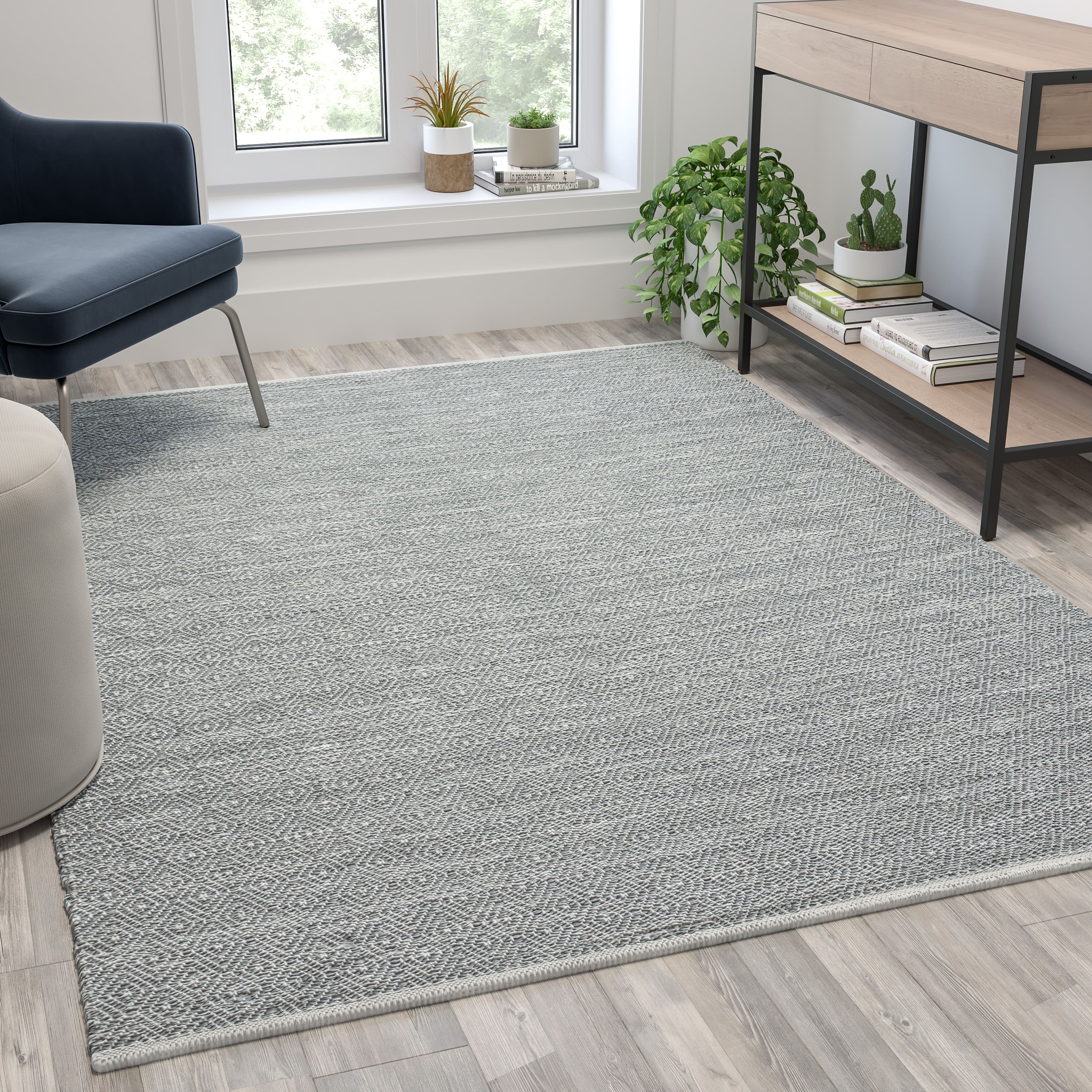 Emma + Oliver - Handwoven Diamond Motif Indoor Area Rug Micro Polyester - Gray