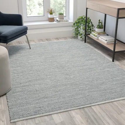 Front. Emma + Oliver - Handwoven Diamond Motif Indoor Area Rug Micro Polyester - Grey.