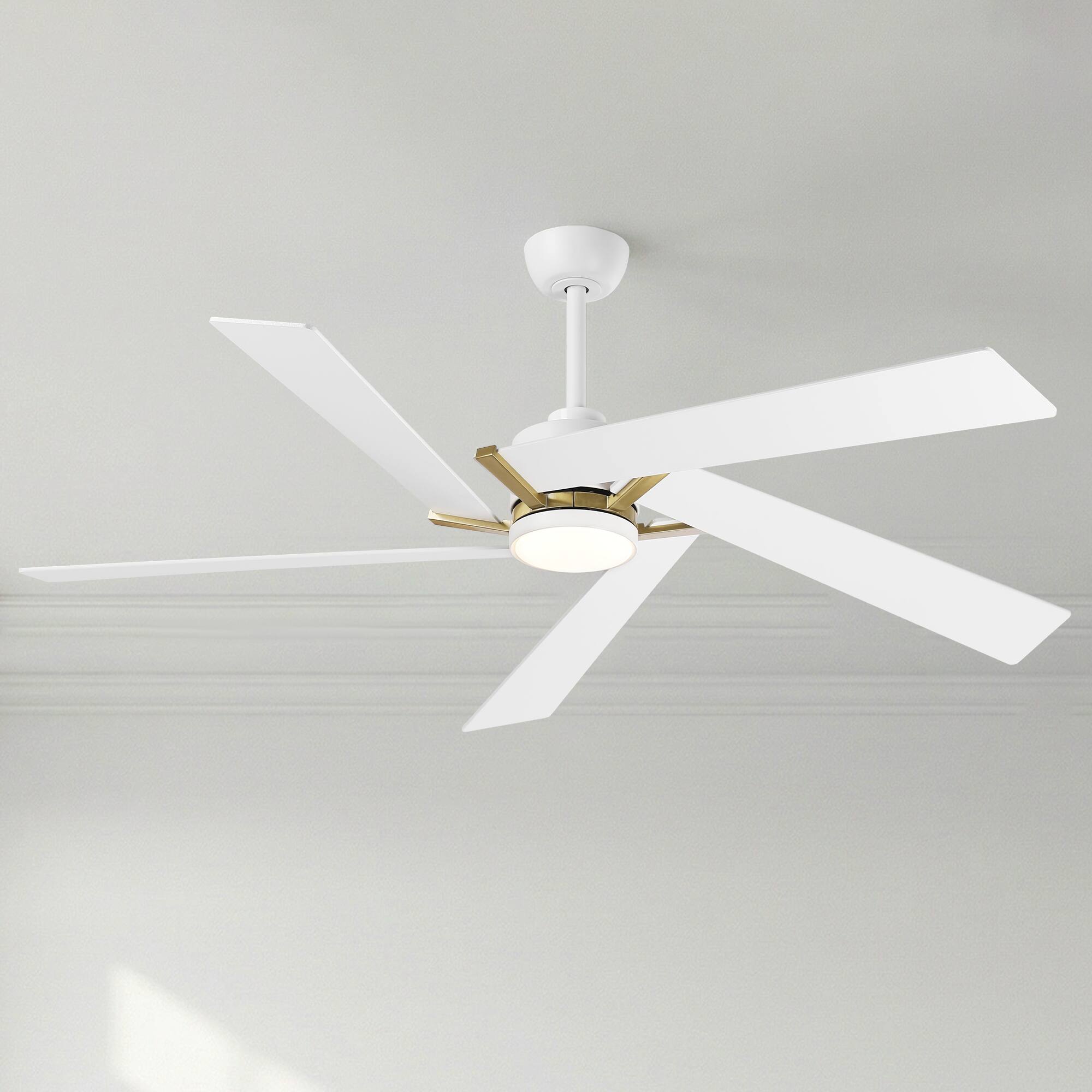 Alt View 1. Parrot Uncle - 60" Modern White LED Ceiling Fan with Remote Control and Reversible Blades - White.