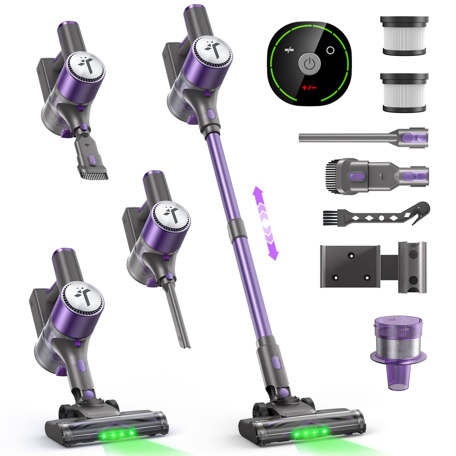 Front. Teendow - 300W Cordless Stick Vacuum, 50kPa Suction Brushless Motor, Lightweight Cleaner for Pet Hair, HardFloors, Carpet & Rug - Lavender.