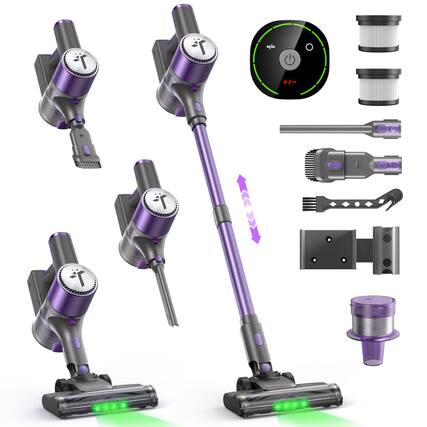 Front. Teendow - 300W Cordless Stick Vacuum, 50kPa Suction Brushless Motor, Lightweight Cleaner for Pet Hair, HardFloors, Carpet & Rug - Lavender.
