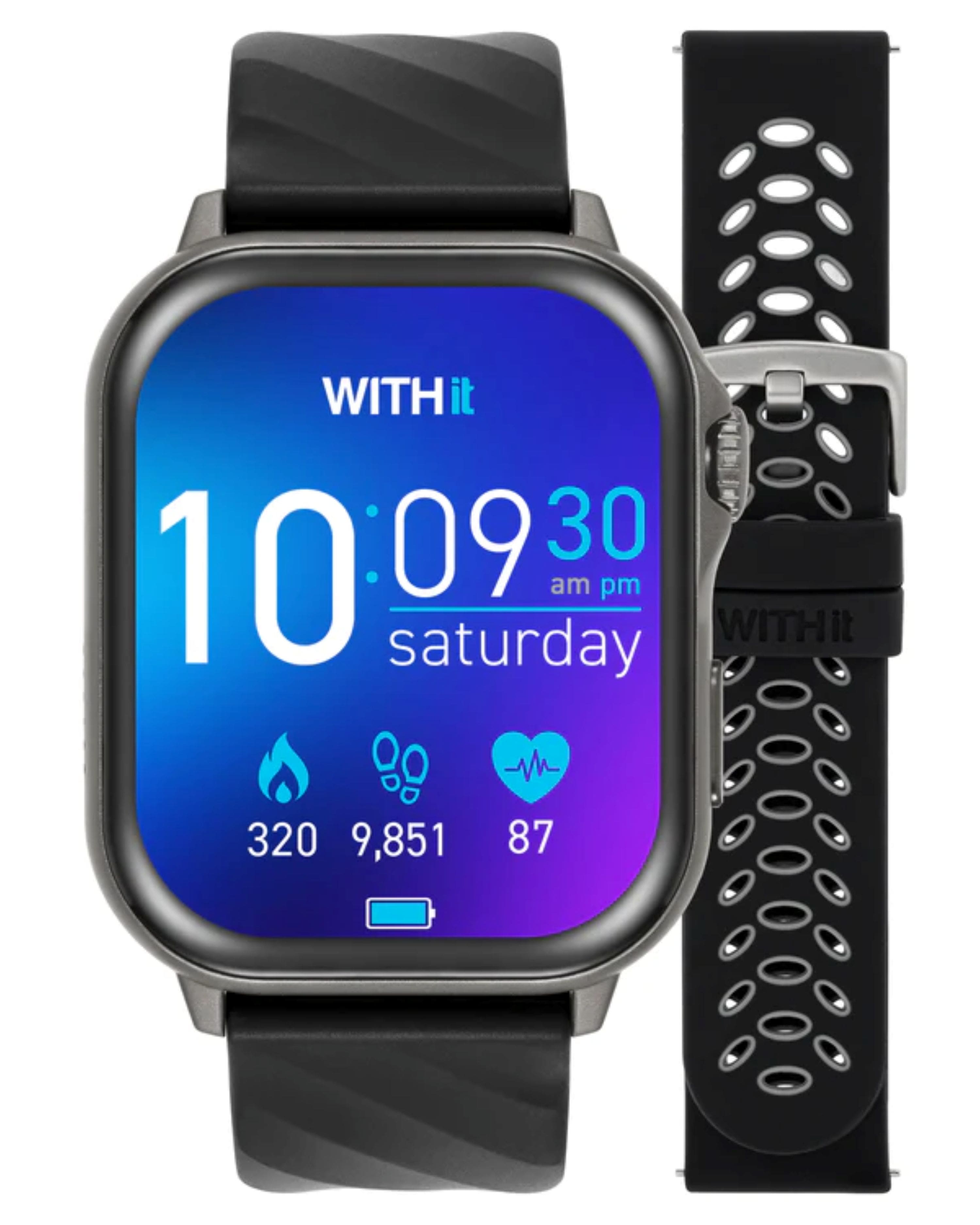 WITHit - 22mm Silicone & Universal Mesh Bands for GIGA Smartwatch 42x48.5mm - Black/Gray